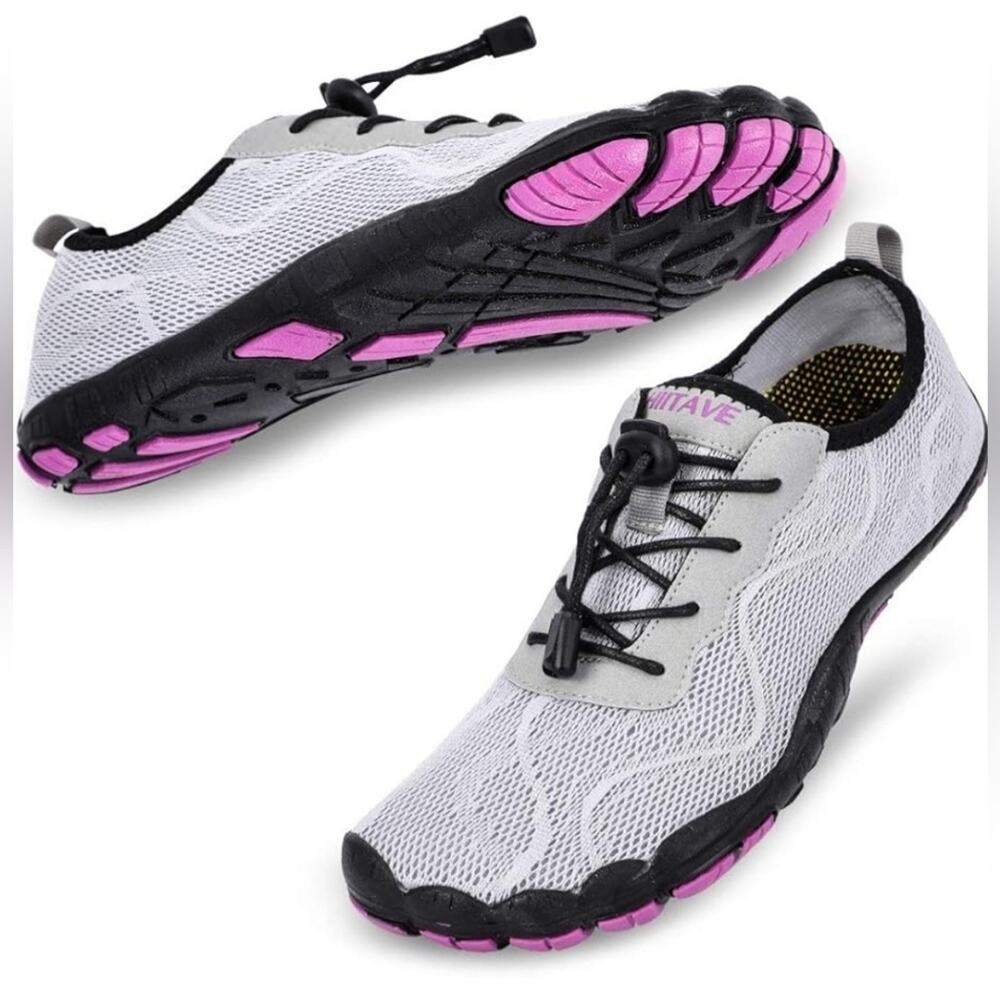 Gray Pink Barefoot Water Shoes EU 37 Runs Large Quick Dry Beach Swim Aqua